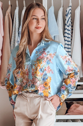 Női oversize virágos póló BLOSSIVA kék Dstreet DY0466