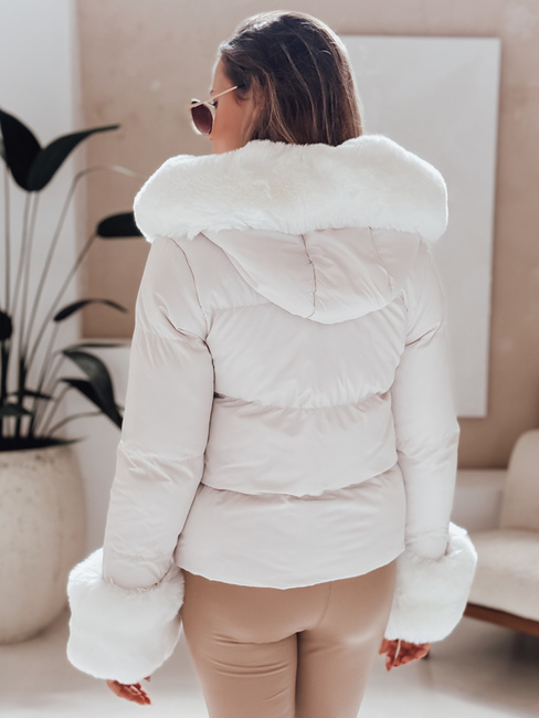 Női télikabát YOUWARM rövid steppelt szőrmével fehér Dstreet TY5007