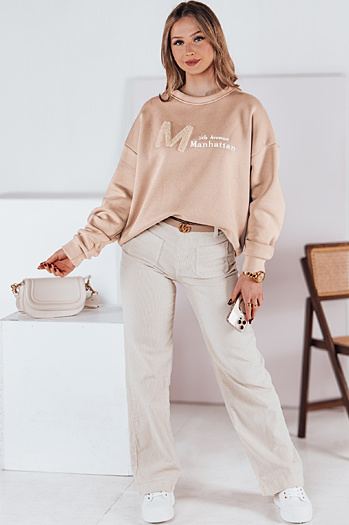 Női oversize AVENUE pulóver egy méretben bézs Dstreet BY1354