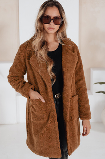 Női télikabát mackó szőrme barna Dstreet NY0752