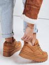 Női szőrös platform tornacipő camel Dstreet ZY1068 ZY1068