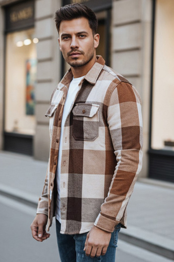 Férfi camel kockás flanel ing Dstreet DX2674