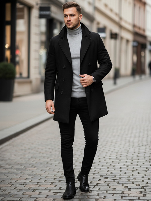 Férfi kétsoros kabát Szín Fekete DSTREET CX0434