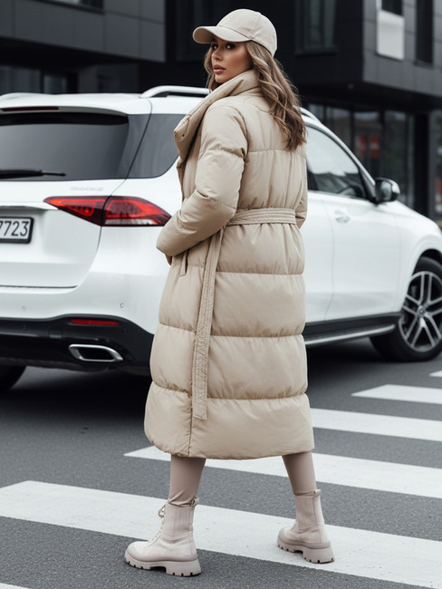 Női téli hosszú steppelt kabát FAVI bézs Dstreet TY4572