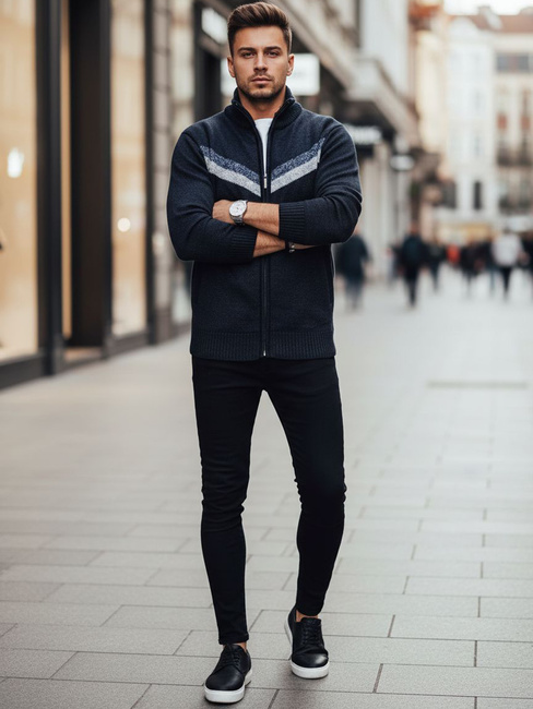 Férfi kigombolt pulóver tengerészkék Dstreet WX2259z