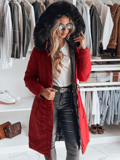 Női téli parka TRENDNEL megfordítható kapucnis piros Dstreet TY4588 TY4588