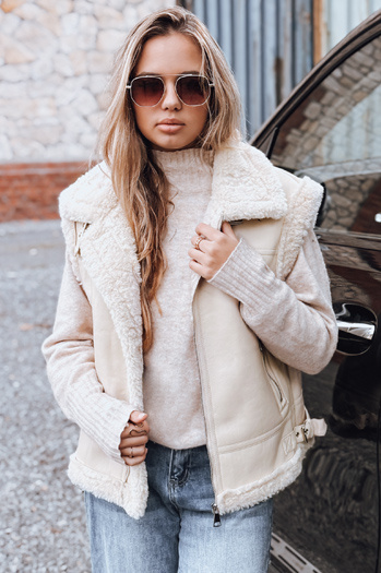 Női bőr mellény báránybőrrel bézs színű Dstreet TY5238