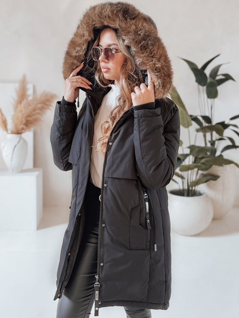 Női téli parka dzseki kapucnival fekete Dstreet TY5080