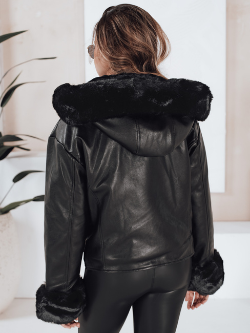 Női télikabát bőr ramoneskin szőrmével fekete Dstreet TY5119