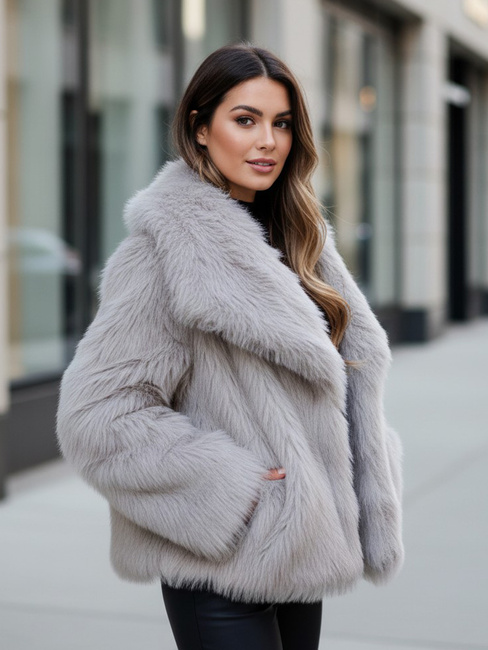 Női rövid szürke szőrmebunda ZARAFIA Dstreet TY5116z