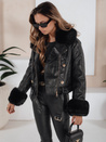 Női téli bőrdzseki műszőrmével fekete Dstreet TY5209 TY5209