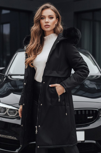 Női téli parka dzseki műszőrmével fekete Dstreet TY5113