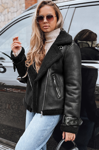 Női ramones dzseki báránybőrrel fekete Dstreet TY5239