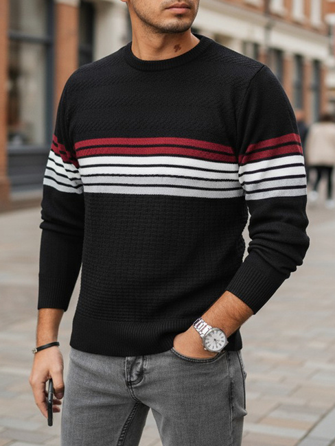 Férfi csíkos pulóver fekete Dstreet WX2322