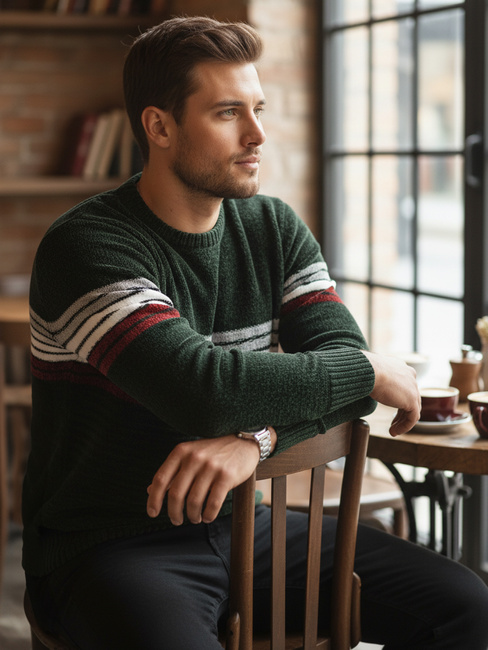 Férfi csíkos zöld pulóver Dstreet WX2280