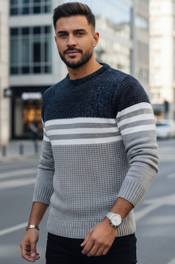 Férfi csíkos szürke pulóver Dstreet WX2230