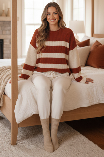 Női pulóver LINEZZA piros-fehér Dstreet MY2384