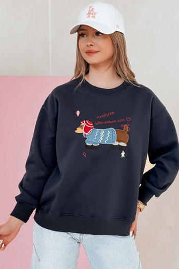 Női oversize pulóver hímzéssel DOGSWEETY tengerészkék Dstreet BY1480
