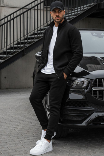 Fekete színű nyitható férfi pulcsi állógallérral BX4110