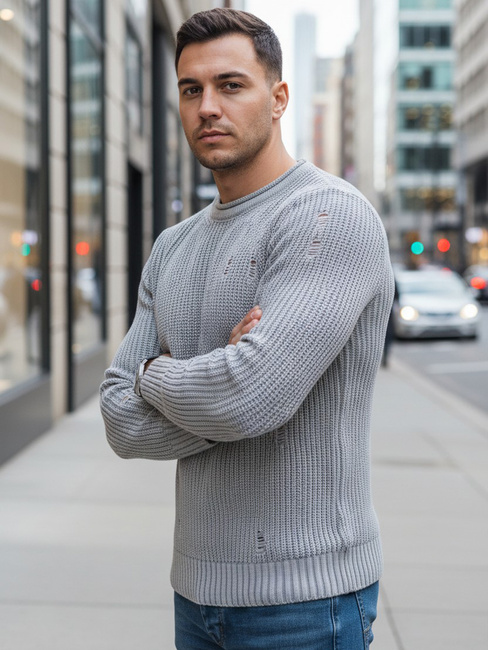 Férfi téli pulóver Szín Világoszürke DSTREET WX1989