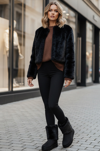 Női fekete szarvasbőr hócsizma Dstreet ZY1279 ZY1279