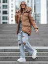 Női steppelt télikabát kapucnival, camel színben Dstreet TY5508