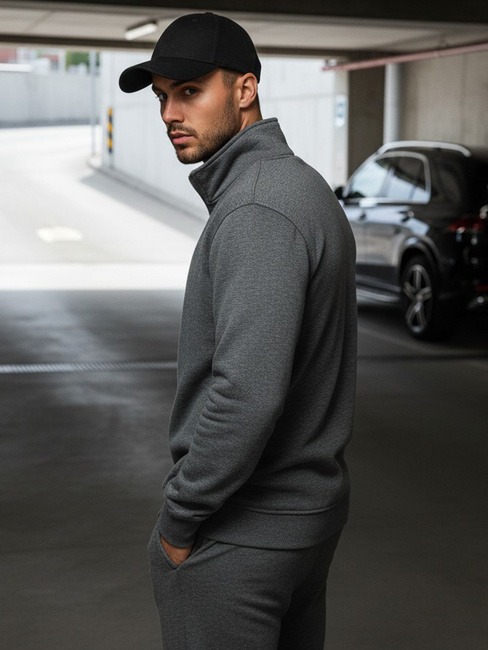 Antracit színű nyitható férfi pulcsi állógallérral BX4111