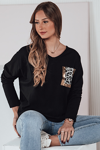 GLAMZONE női oversize blúz nyomtatással fekete Dstreet RY2682