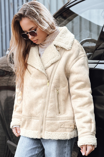 Női báránybőr ramones dzseki bézs Dstreet TY5245