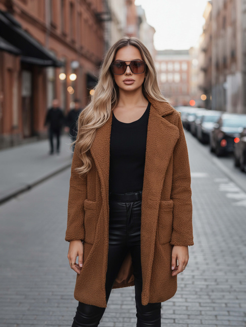 Női télikabát mackó szőrme barna Dstreet NY0752z