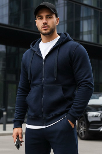 Nyitható férfi pulcsi kapucnival gránátkék színben BX2195