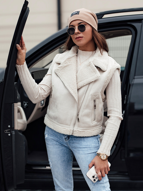 Női szarvasbőr mellény báránybőr WOOLZIP fehér Dstreet TY4743