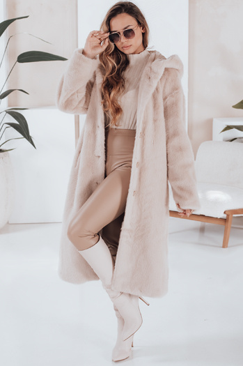 HELLOCHIC női szőrmebunda hosszú bézs Dstreet TY4987