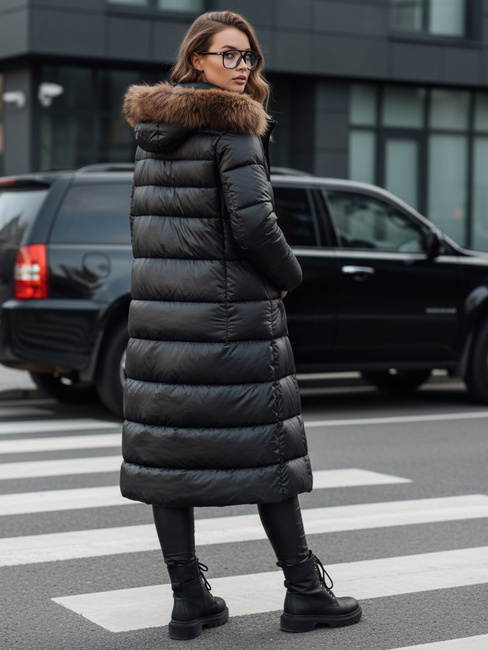 Női steppelt téli kabát kapucnival CROMBILA fekete Dstreet TY4100