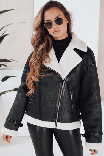 Női báránybőr dzseki fekete Dstreet TY5125