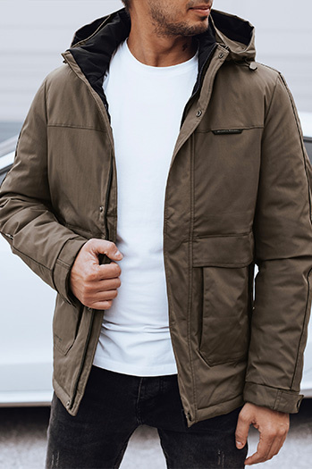 Férfi téli kabát levehető kapucnival világosbarna Dstreet TX4906