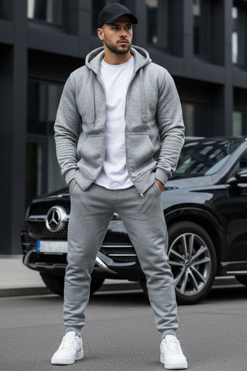 Nyitható férfi pulcsi kapucnival szürke színben BX2412