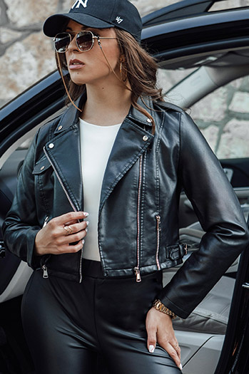 Női bőrdzseki rövid átmeneti ramones BARBADOS fekete Dstreet TY4549 TY4549