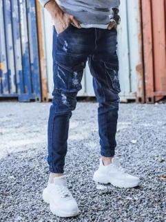 Kék férfi skinny fit farmernadrág övvel Dstreet UX3284_3