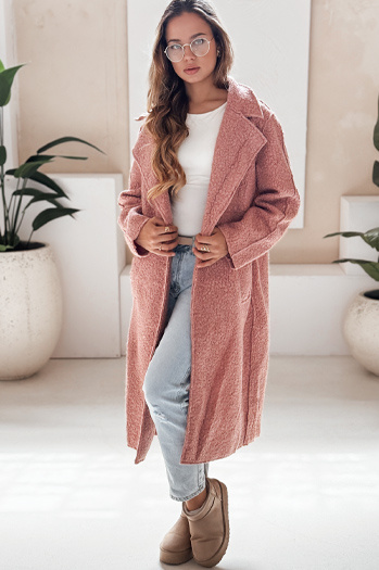 Női hosszú báránybőr kabát rózsaszín Dstreet NY0755