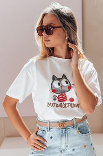 Női oversize póló cicával CUTE KITTEN fehér Dstreet RY2903