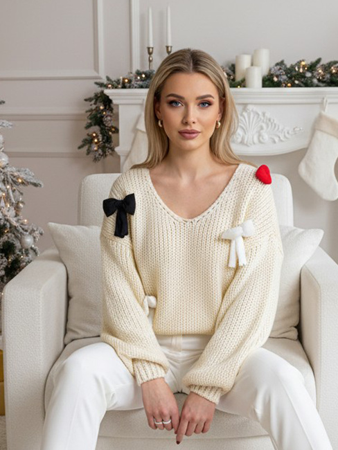 Női egyméretű pulóver PUREBOW bézs Dstreet MY2363z