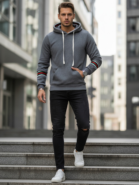 Férfi szürke kapucnis pulóver Dstreet BX5946