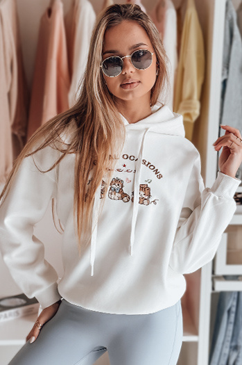 Női nagyméretű kapucnis pulóver SPECIAL KITTY fehér Dstreet BY1512