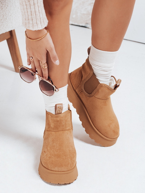 Női platform hó csizma szarvasbőr camel Dstreet ZY1182 ZY1182