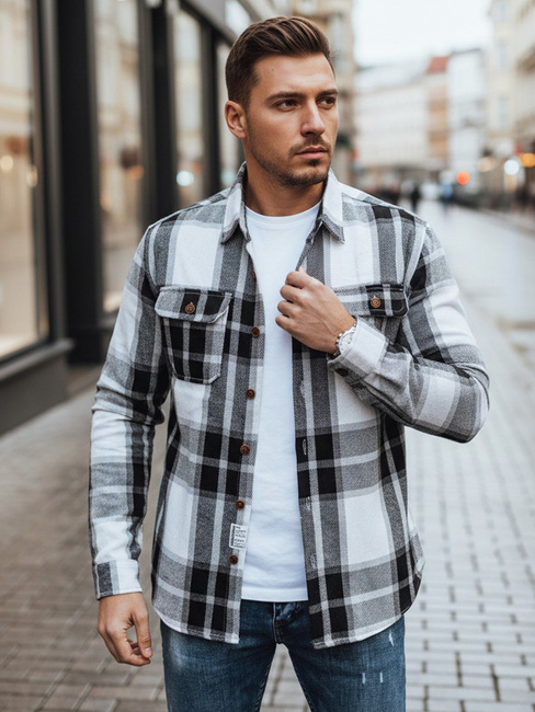 Férfi fekete-fehér kockás flanel ing Dstreet DX2673