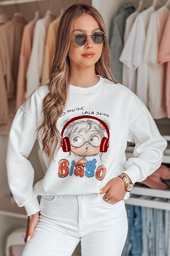 Női nagyméretű, nyomtatott pulóver LALA VIBE fehér Dstreet BY1504