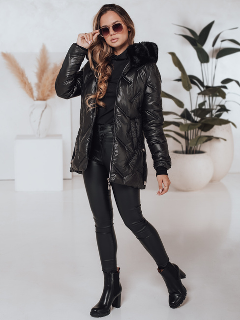 Női télikabát LOVEINSIDE steppelt szőrmével fekete Dstreet TY5049 TY5049