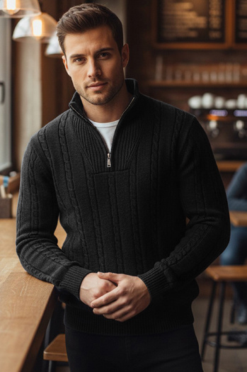 Férfi galléros pulóver fekete Dstreet WX2328