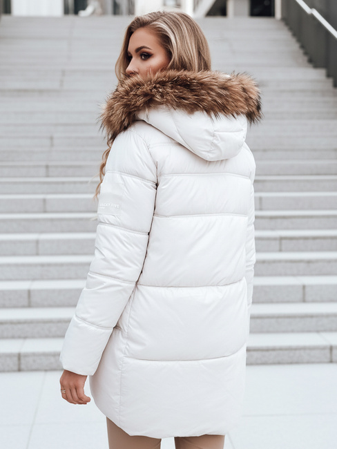 Női steppelt téli kabát kapucnival világos bézs Dstreet TY5507